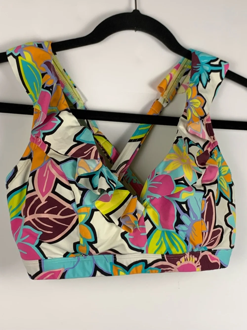 Bleu Rod Beattie Multicolor Floral V-Neck Crossback Crop Top